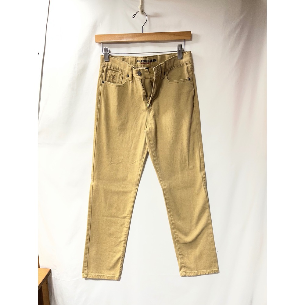 US Polo Assn Boys Khaki Chino Pants Size 14 Tan Straight Leg Stretch‎ Casual